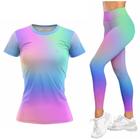 Kit Blusa Feminina Academia Dry Degrade Calca Legging Cos Alto Fitness Suplex Caminhada Treino