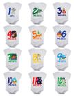 Kit body bebê mesversario manga curta estampa astronauta 12 bodies 1 a 12 meses