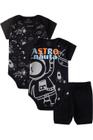 KIT Body Curto 3 Peças - Astronauta - Preto