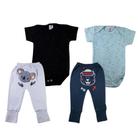 Kit Body e Calça body Manga Curta liso Bebe calça Bichinhos Estampado conjutos 4Pçs 100 algodão bom para dia a dia, enxoval. Baby Deluxe