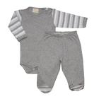Kit Body e Mijão de Bebê Cinza com Listrado Malha