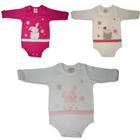 Kit Body Manga Longa Bordado Menina Korte Rekorte 3 uni
