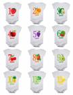 Kit Body Mesversario Manga Curta Frutas 12 Bodies de Bebê De 1 a 12 Meses