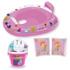 Kit Boia Bote Infantil com Fralda Rosa + Boia de Braco Infantil + Baldinho de Praia com 8 Pecas Rosa