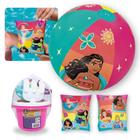 Kit Bola 33 Cm + Boia de Braco Princesas + Baldinho de Praia / Brinquedo de Praia com 8 Pecas Rosa