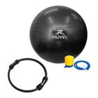 Kit - Bola de Pilates 65cm - Com Bomba - Função Antiestouro + Anel de Pilates Yoga - Treinamento