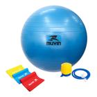 Kit Bola Pilates 65cm Muvin Antiestouro Até 300kg + Kit Faixa Elástica 3 Tensões 150cm x 15cm