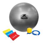 Kit Bola Pilates 65cm Muvin Antiestouro Até 300kg + Kit Faixa Elástica 3 Tensões 150cm x 15cm