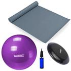 Kit Bola Suica 55 Cm + Colchonete Eva Cinza + Disco de Equilibrio + Mini Bomba Exercicios Pilates Liveup Sports