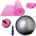 Kit Bola Suica 65 Cm Ilustrada + Colchonete Eva Pilates / Yoga + Roda Abdominal + Mini Bomba Liveup Sports