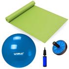 Kit Bola Suica 65cm+ Mini Bomba + Roda Abdominal + Colchonete Pilates e Exercicio Liveup Sports