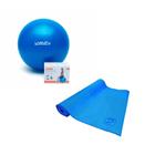 Kit Bola Suiça Gym Ball Para Pilates e Fisioterapia 65cm Azul + Tapete Colchonete Exercícios Azul Liveup