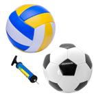 Kit Bola Vôlei E Futebol Tamanho Padrão + Mini Bomba