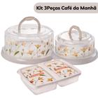 Kit Boleira Porta Frios e Queijeira Decorado Floral Plasutil