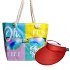 Kit bolsa de praia estampada resistente + viseira ajustável