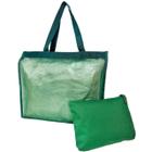 Kit Bolsa De Praia Verde Feminina Com Necessaire Piscina Verão Viagem Sacola