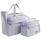Kit bolsa e Frasqueira Baby Nut Listras Bege e Azul