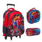 Kit Bolsa Escolar Masculina Homem Aranha Carrinho Resistente