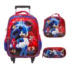 Kit Bolsa Escolar Menino Sonic Carrinho Passeio Creche G