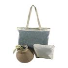 Kit Bolsa Feminina e Viseira Com Necessaire Emborrachada Creme Praia Verão Viagem