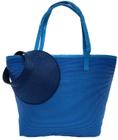 Kit Bolsa Feminina Neon Azul com Viseira de Praia Luxo Alça Piscina Viagem