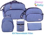 Kit Bolsa G + Bolsa P + Mochila P + Porta mamadeira e Trocador Maternidade Azul/Marinho