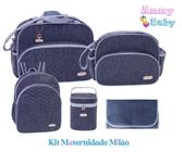 Kit Bolsa G + Bolsa P + Mochila P + Porta mamadeira e Trocador Maternidade Marinho/Azul