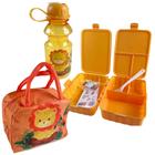 Kit Bolsa Lancheira Térmica C/ Pote Duplo Marmita Divisória E Garrafa Infantil Refeição Escolar Laranja