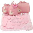 Kit bolsa maternidade 3 peças urso rosa + saida maternidade