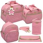 Kit bolsa maternidade menina 5 peças rosa luxo