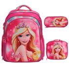 Kit Bolsa Mochila Escolar Infantil Barbie 3d Costas Passeio