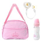 Kit Bolsa Saida Maternidade Rosa Chupeta e Mamadeira P/ Bebe