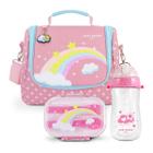 Kit Bolsa Térmica Lancheira Necessaire Marmita Lanches Garrafa Squeeze Infantil Escola Passeio Creche BPA Free