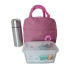 Kit Bolsa Térmica Rosa Lancheira com Garrafa Térmica Marmita