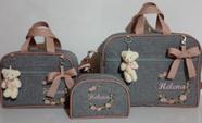 Kit bolsas de maternidade personalizadas linho cinza com Rosê