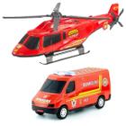 Kit Bombeiro Helicóptero De Brinquedo Infantil Com Carrinho Furgão