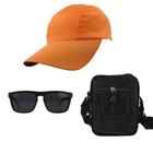 Kit Boné Liso Oculos De Sol Com proteção UV E Bolsa Pochete Bag