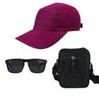 Kit Boné Liso Oculos De Sol Com proteção UV E Bolsa Pochete Bag
