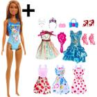 Roupa para Barbie Curvy biquíni com saída de praia e chapéu