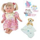 Kit Boneca Fax Xixi C/ Fralda Mamadeira + Naninha de Urso