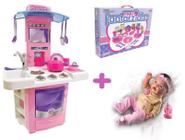 Kit Boneca Reborn Real P/ Brincar Criança + Cozinha e Jantar - Big Star e Milk Brinquedos