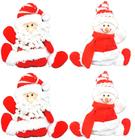 Kit Boneco de Neve e Papai Noel Pelúcia Pendente Vermelho e Branco 16cm 4 Unidades - Master Christmas