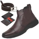 Kit Bota Botina Couro Masculina Chelsea + Cinto + Carteira