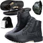 Kit Bota Casual Dhl Masculina 501 Preta + Cinto + Relógio + Chinelo SW Conforto 1505 Café