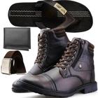 Kit Bota Casual Dhl Masculina 591 Café + Cinto + Carteira + Chinelo SW Conforto 1505 Café