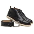 Kit Bota Casual Masculina Coturno Em Couro Bico Redondo Macia Confortável + Cinto C/ Fivela