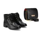 Kit Bota Feminina Amarração Cano Curto Cadarço Macia Elegante Conforto + Bolsa Alça Transversal