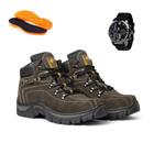 Kit Bota Masculina Coturno Adventure Reforçado Macia Confortável + Relógio