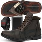 Kit Bota Masculina Coturno Café Tratorada + Chinelo Danper + Relógio Digital + Carteira Slim