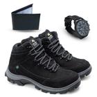 Kit Bota Masculina Couro Adventure + Carteira + Relógio